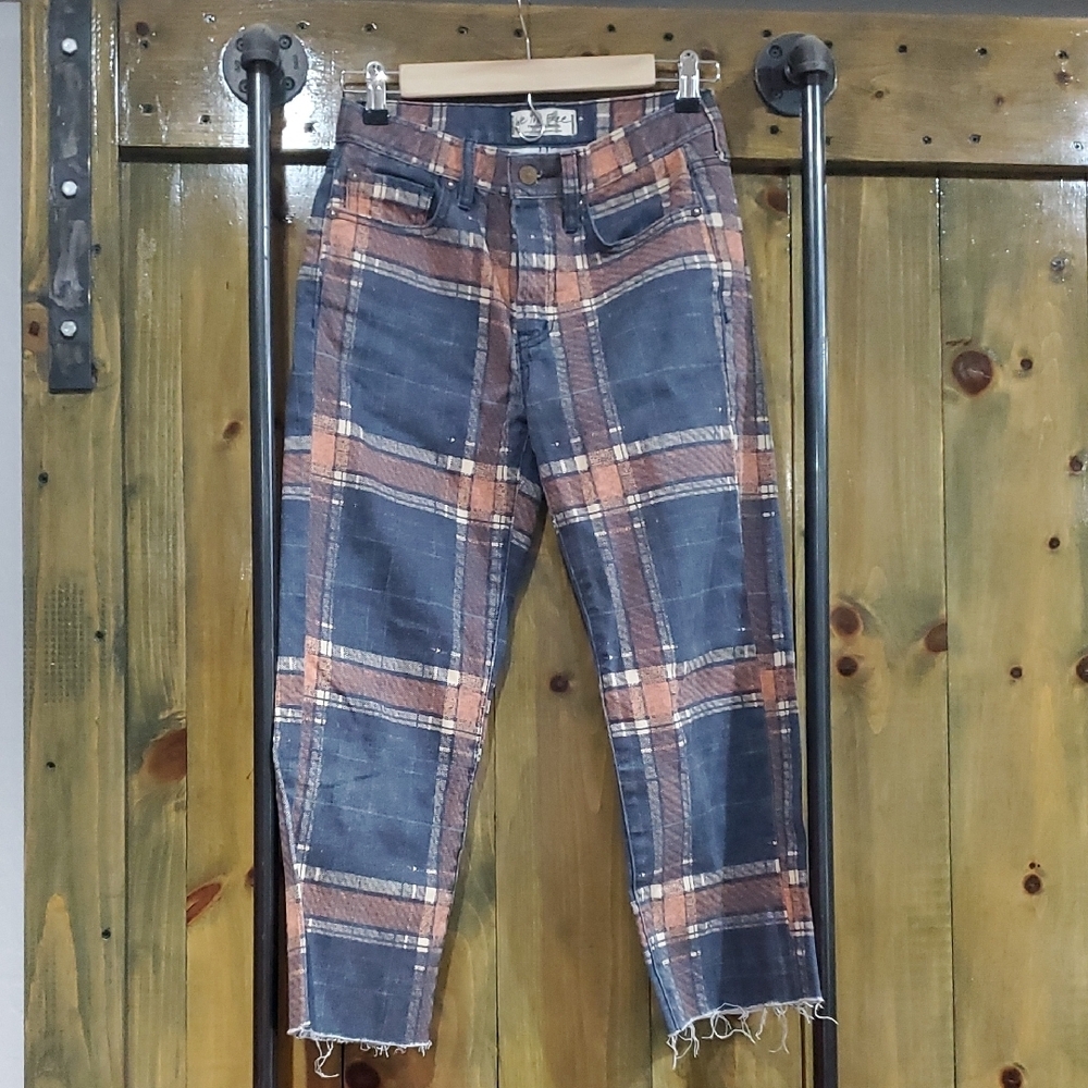 We The Free Blue and Orange Plaid Jeans